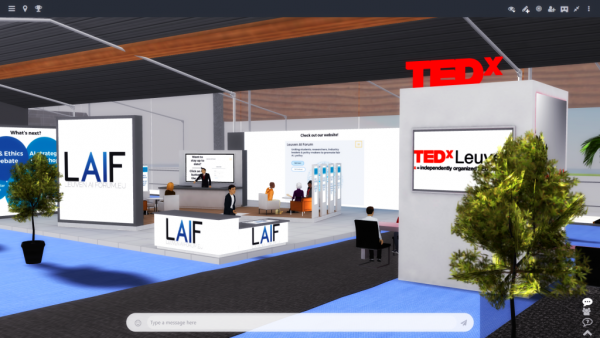 Staffed exhibitor booths at a TEDx event in MootUp