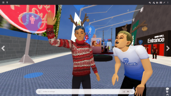 Avatars in festive jumpers and antlers at a party in MootUp