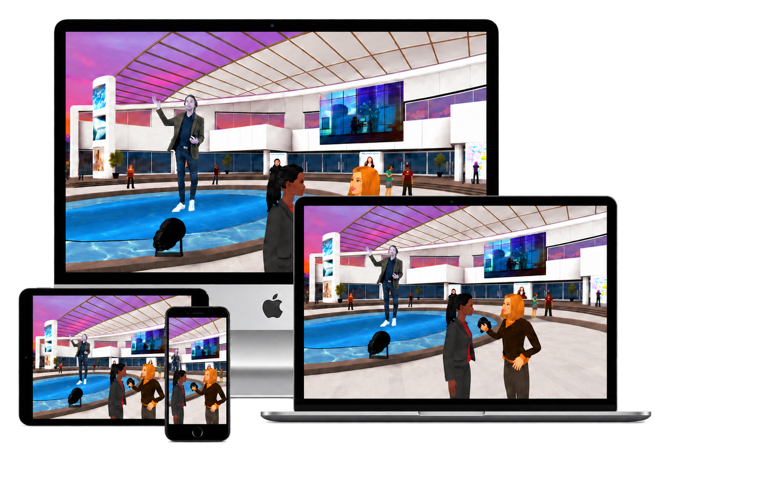 The MootUp lobby across desktop, laptop, tablet and phone screens